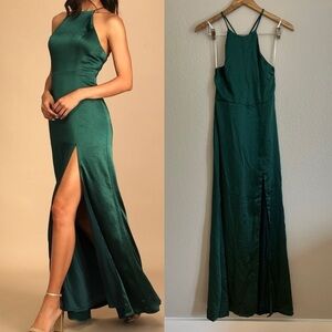 NWOT Make it Elegant Emerald Green Satin Strappy Maxi Dress